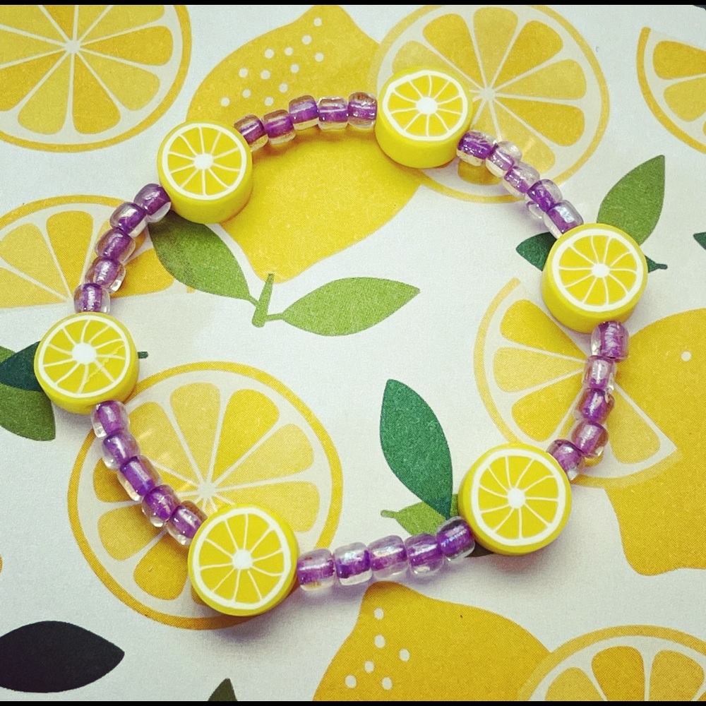 Lemon Fashion Bracelet Clay Polymer Beads & Glass Seed Beads Spring Fashion